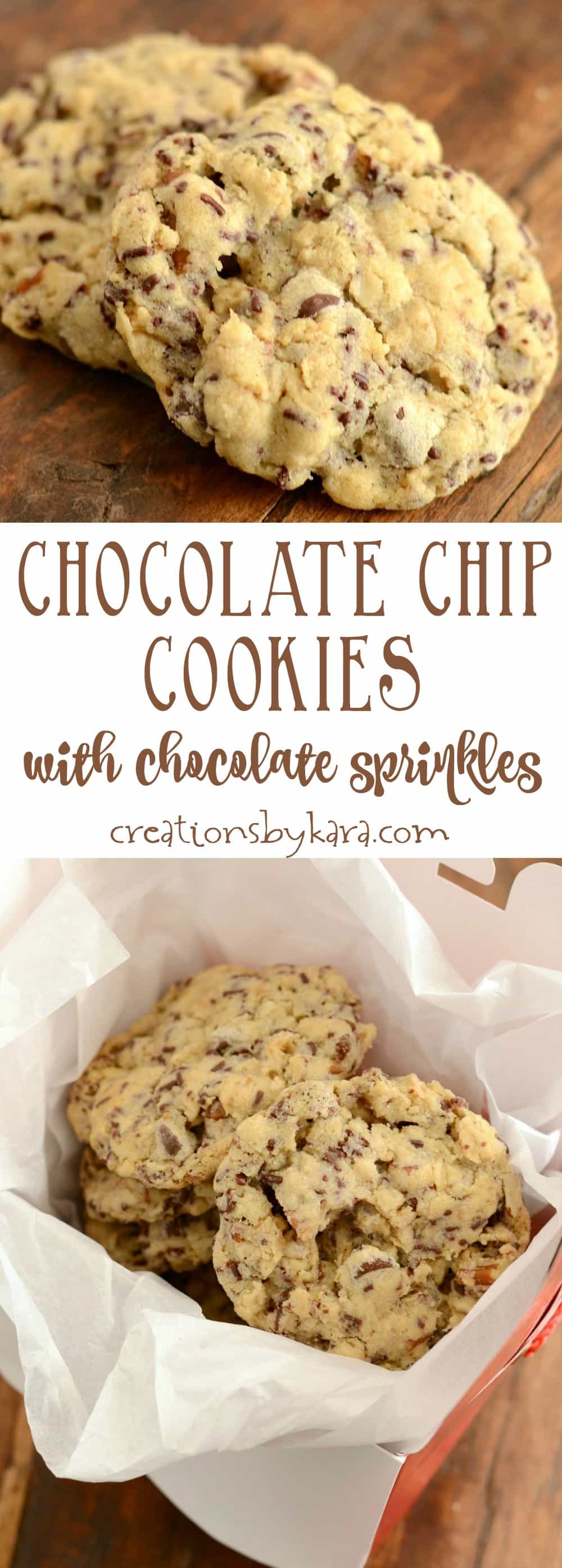 Chocolate Chip Cookies with Chocolate Sprinkles - Creations by Kara