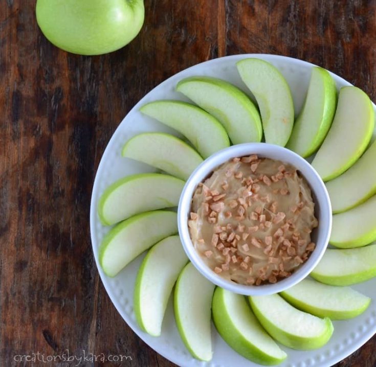 Caramel Apple Dip with Toffee Bits- watch out, it is addicting!