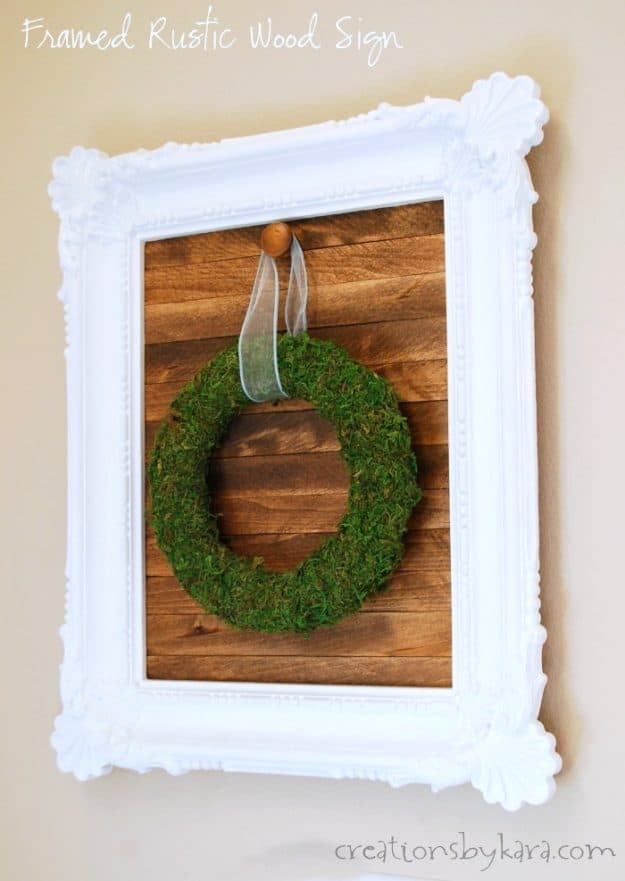 DIY Wood Slat Sign with frame- this simple project can be customized to match any decor. Great for hanging seasonal wreaths!