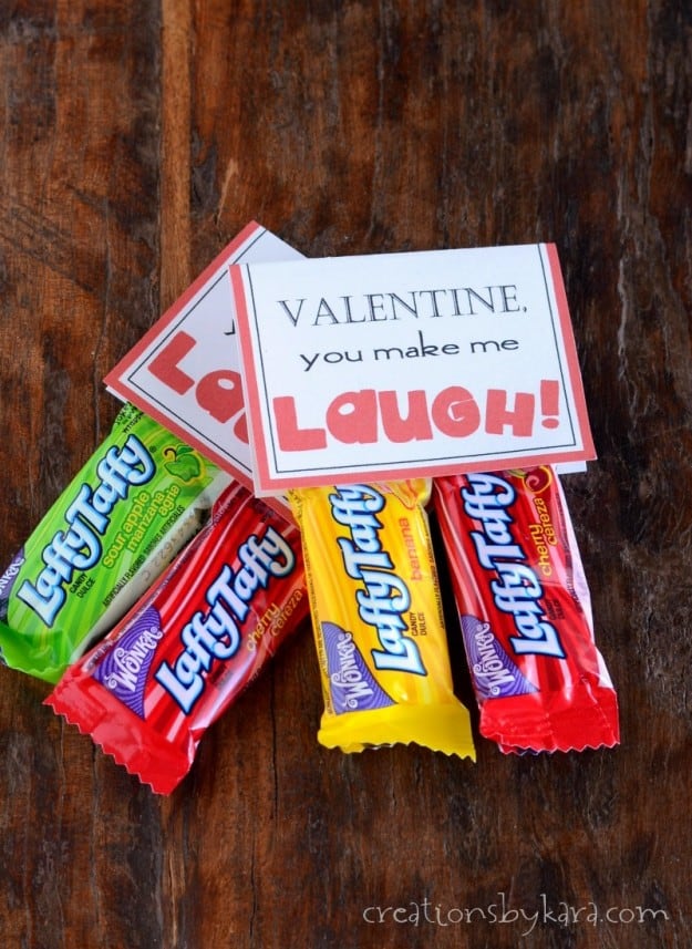 Valentine You Make Me Laugh printable cards with candy