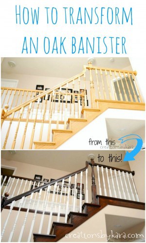 Oak Banister Makeover with Paint & Stain - Creations by Kara