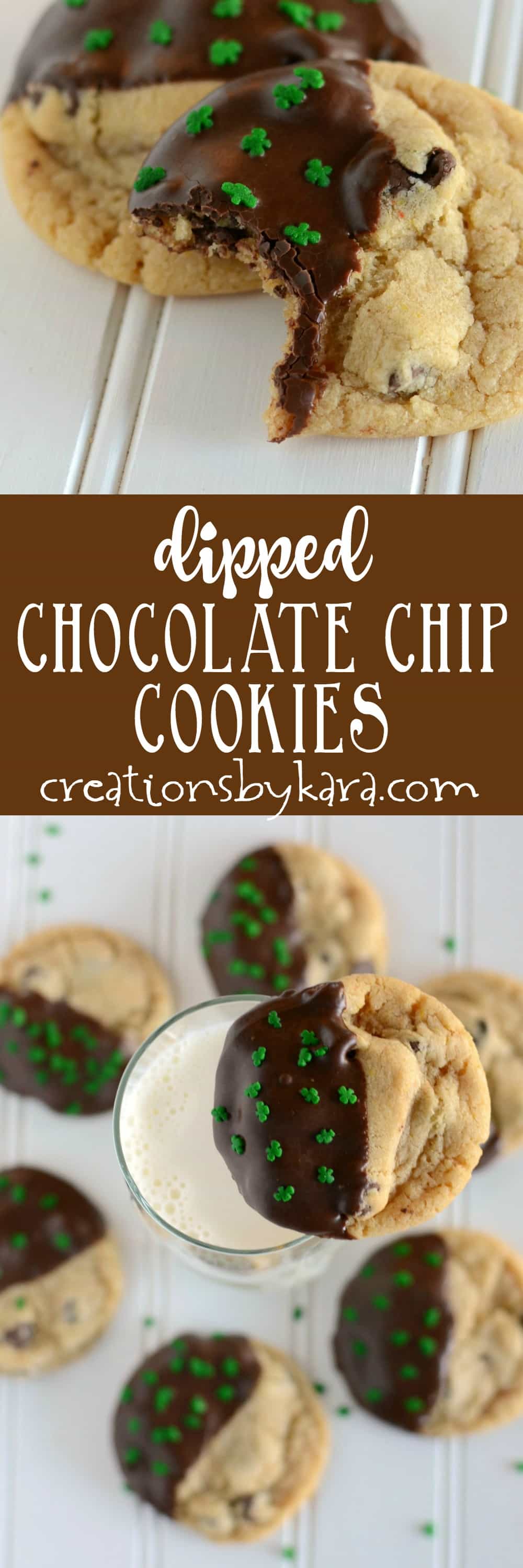 Dipped chocolate chip cookies for St. Patrick's Day