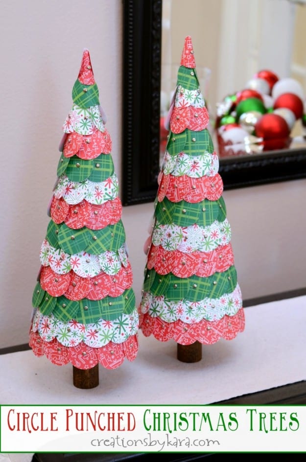 Circle punched paper Christmas trees- tutorial