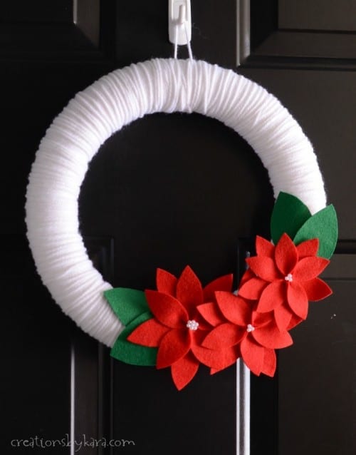 Felt poinsettia yarn wreath