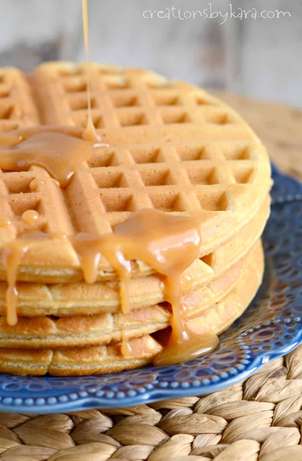 Peanut Butter Waffles with Peanut Butter Syrup - Creations by Kara