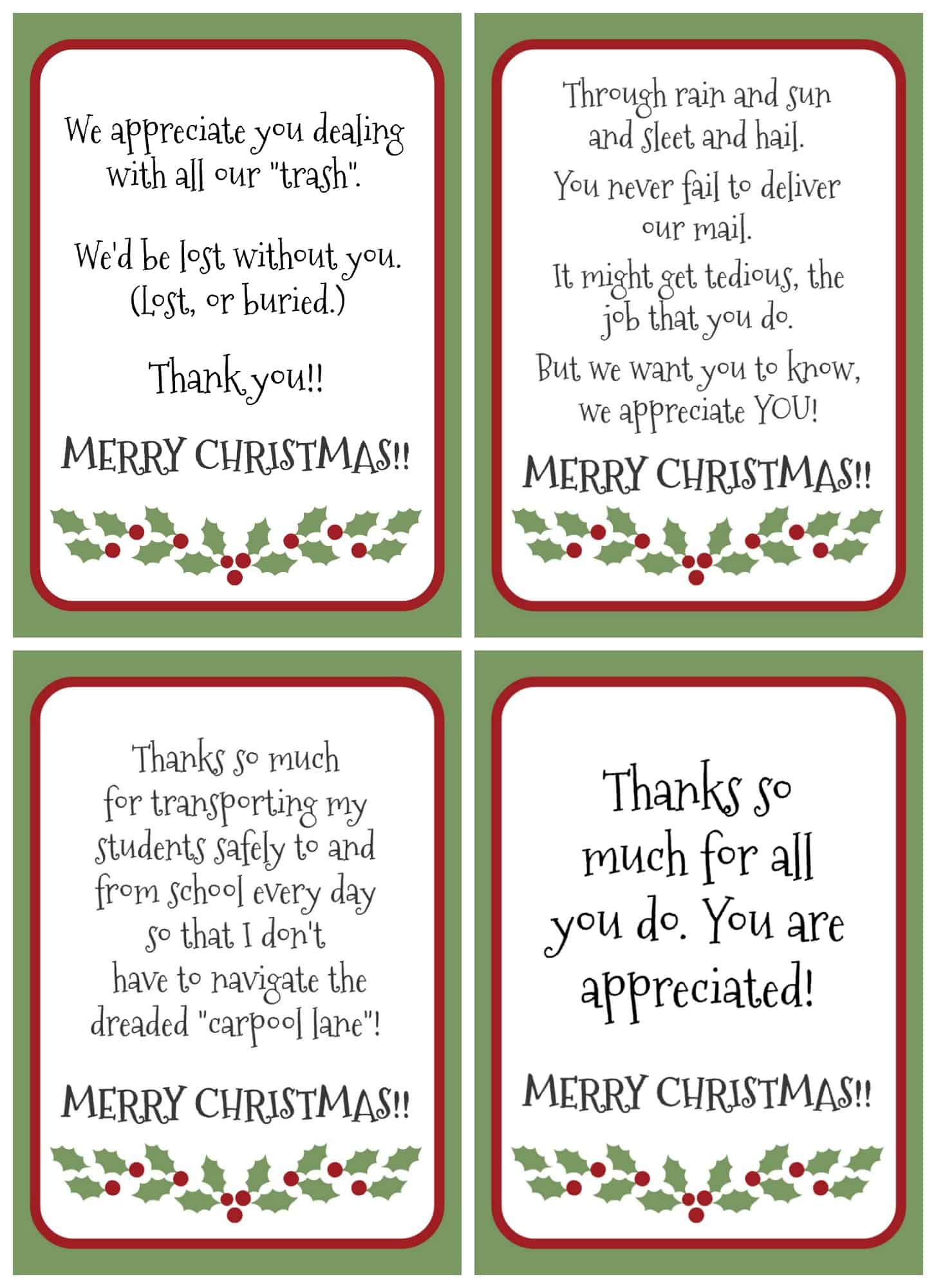 Printable Christmas Thank You Tags