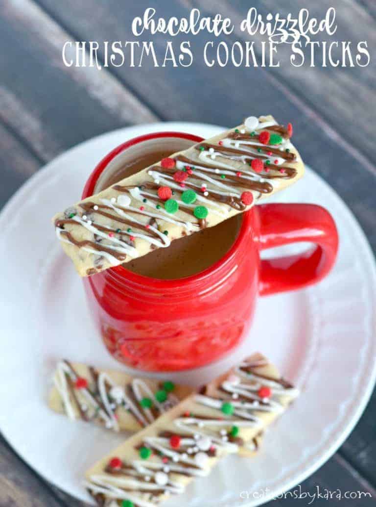 Chocolate Drizzled Christmas Cookie Sticks - Creations by Kara