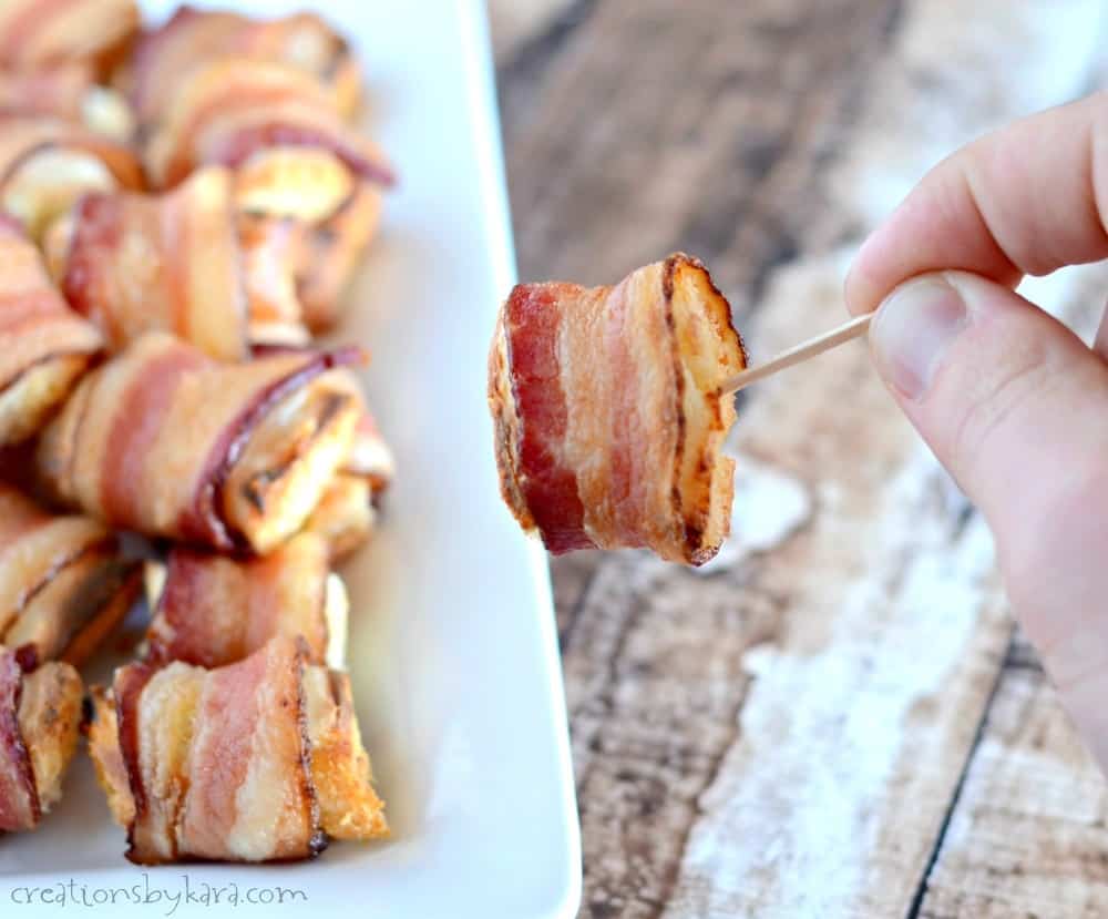 Easy Bacon Wrapped Bread Bite Appetizers - Creations by Kara