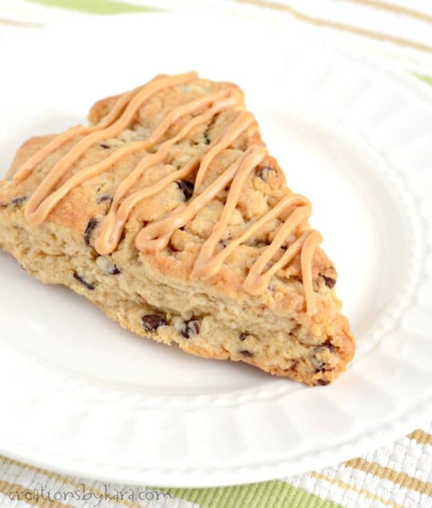 Recipe for peanut butter chocolate chip scones. A tasty scone recipe that peanut butter fans will love. 