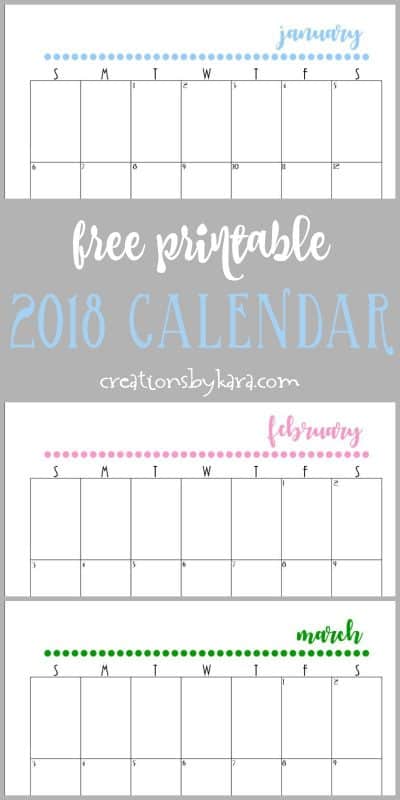 2018 Calendar Printable - Creations by Kara