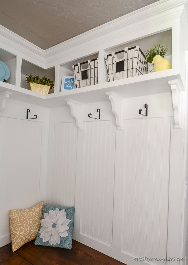 Corner Mudroom Bench with Cubbies and Shelves - Creations by Kara