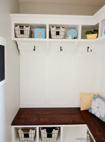 Corner Mudroom Bench with Cubbies and Shelves - Creations by Kara