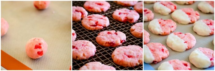 how to form and bake shortbread cookies with cherry and white chocolate