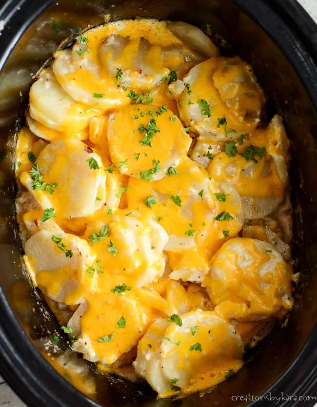Cheesy Slow Cooker Scalloped Potatoes - Creations by Kara