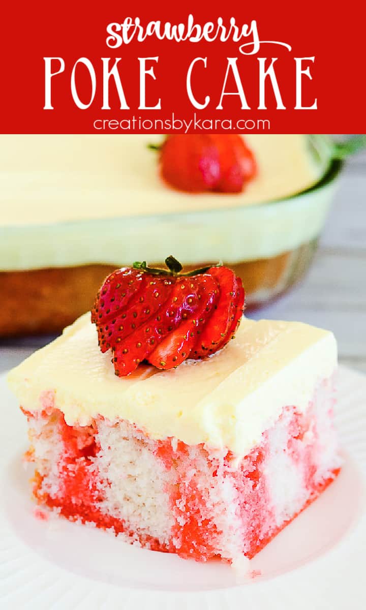 Strawberry Jello Poke Cake (w/ Pudding Frosting) - Creations by Kara