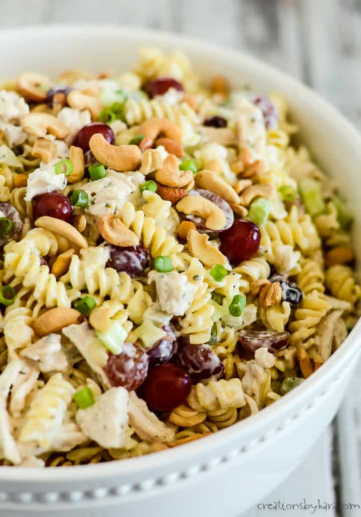 Creamy Chicken Pasta Salad with Grapes - Creations by Kara