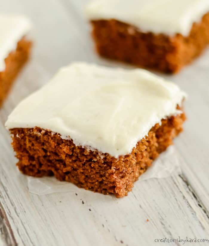 Pumpkin Bars with Cream Cheese Frosting - Creations by Kara