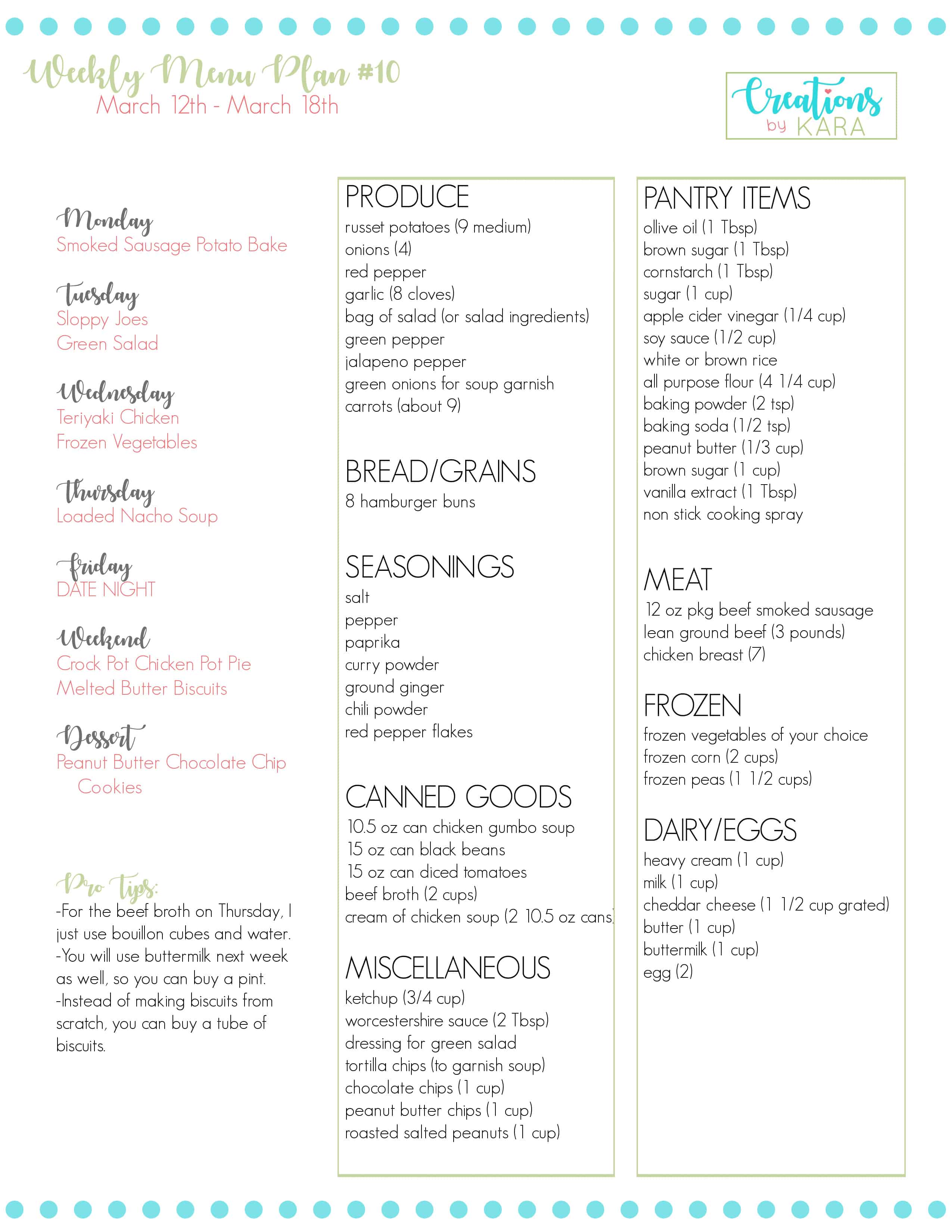 Weekly Meal Plan #10 - Creations by Kara