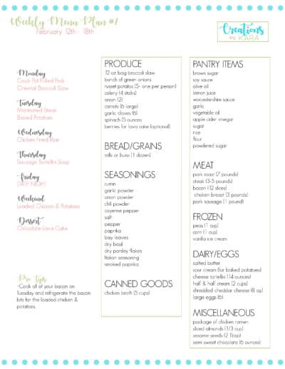 Weekly Menu Plan #7 - Creations by Kara