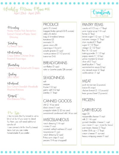 Weekly Meal Plan #16 - Creations by Kara