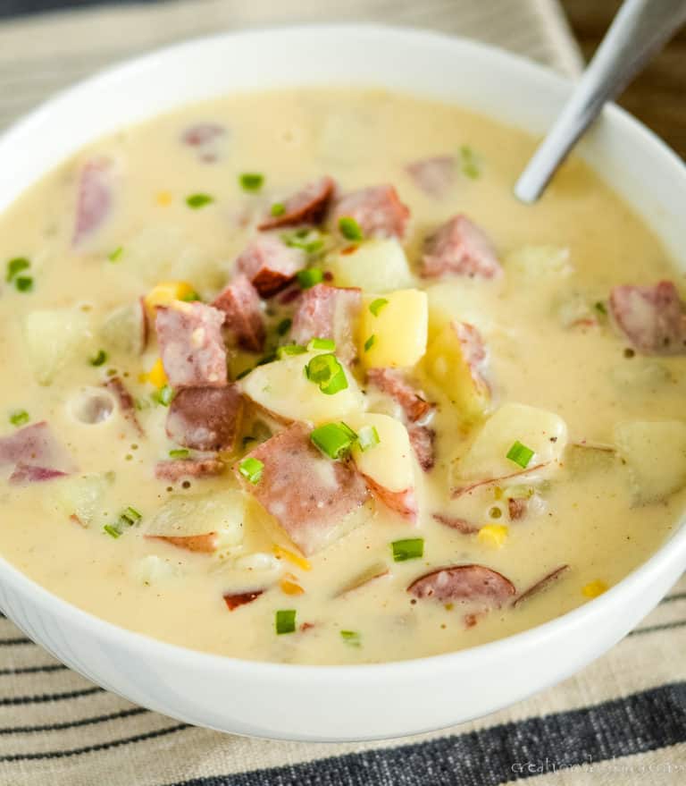 Creamy Sausage Potato Soup with Corn - Creations by Kara