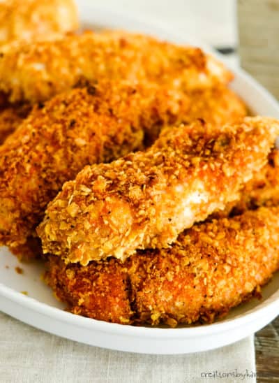 Crunchy Baked Cornflake Chicken Tenders Recipe - Creations by Kara