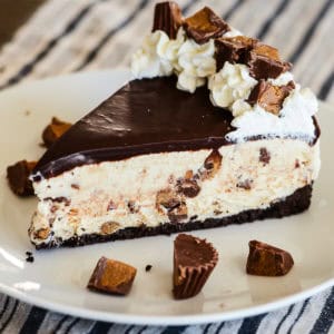 slice of reese's peanut butter cup ice cream cake