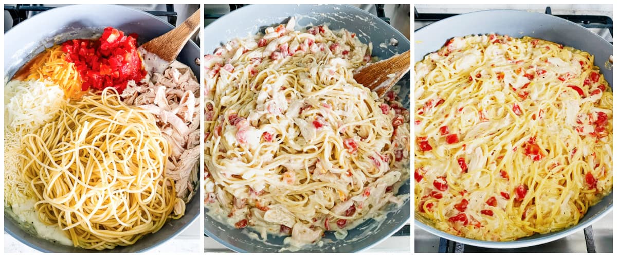 process shots -recipe for cheesy chicken spaghetti casserole
