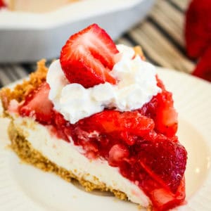 slice of strawberry cream pie with graham cracker crust