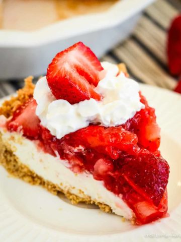 slice of strawberry cream pie with graham cracker crust