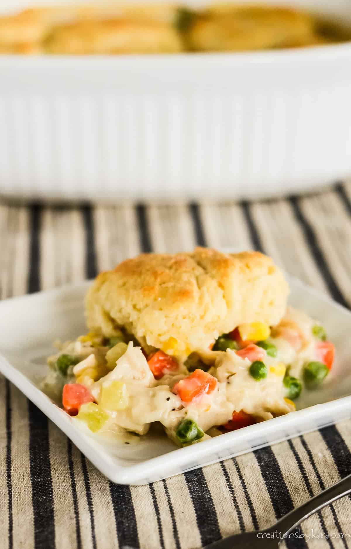 plate of chicken and biscuit casserole