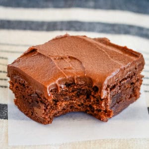 chocolate frosted brownie on a piece of waxed paper