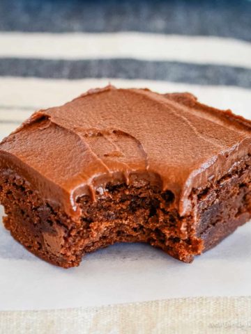 chocolate frosted brownie on a piece of waxed paper