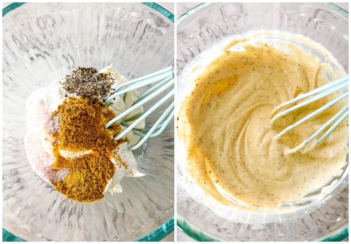 process shots - making dressing with curry and mayo