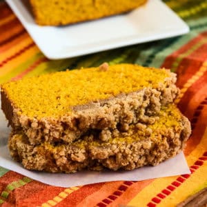 slices of pumpkin bread with streusel topping