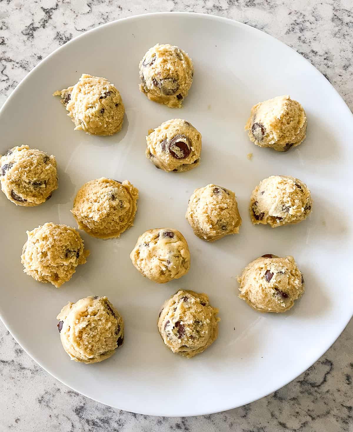 chocolate chip cookie dough balls on a plate