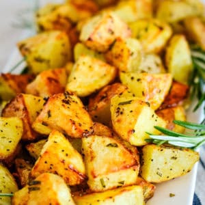 tray of roasted rosemary potatoes