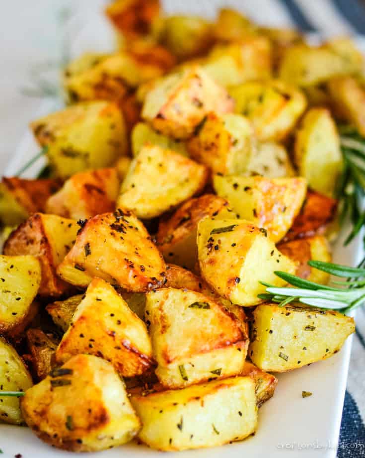 tray of roasted rosemary potatoes