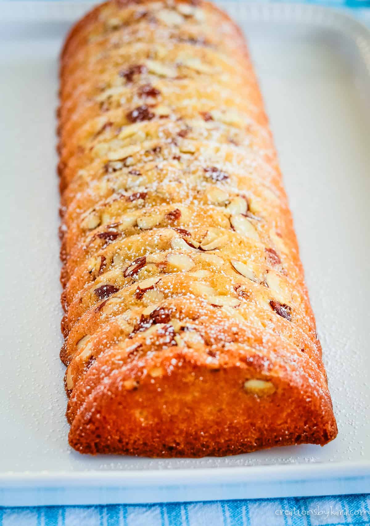 traditional scandinavian almond cake on a white platter