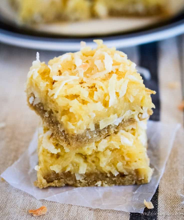 chewy coconut bars with buttery shortbread crust