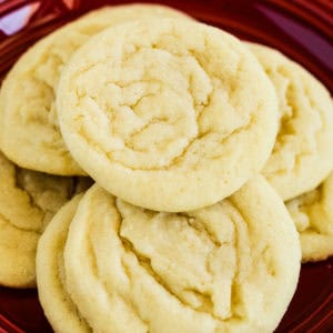 red plate of amish sugar cookies