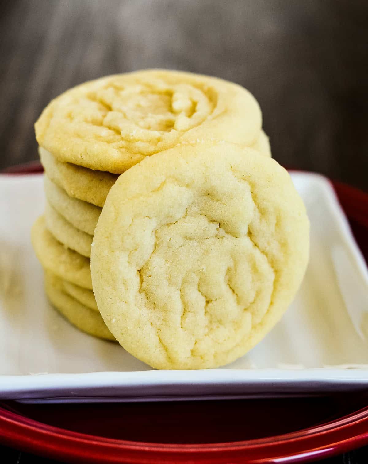 stack of Amish sugar cookies with one cookie in front