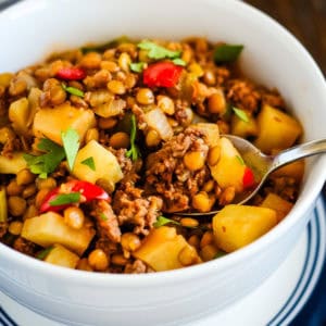 bowl of sausage lentil stew