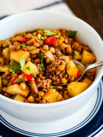 bowl of sausage lentil stew