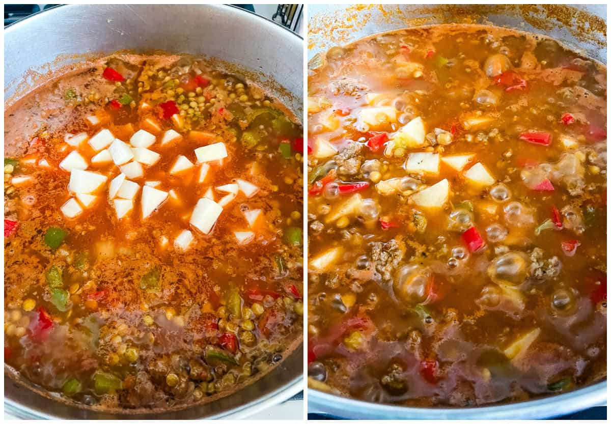 process shots - sausage lentil soup