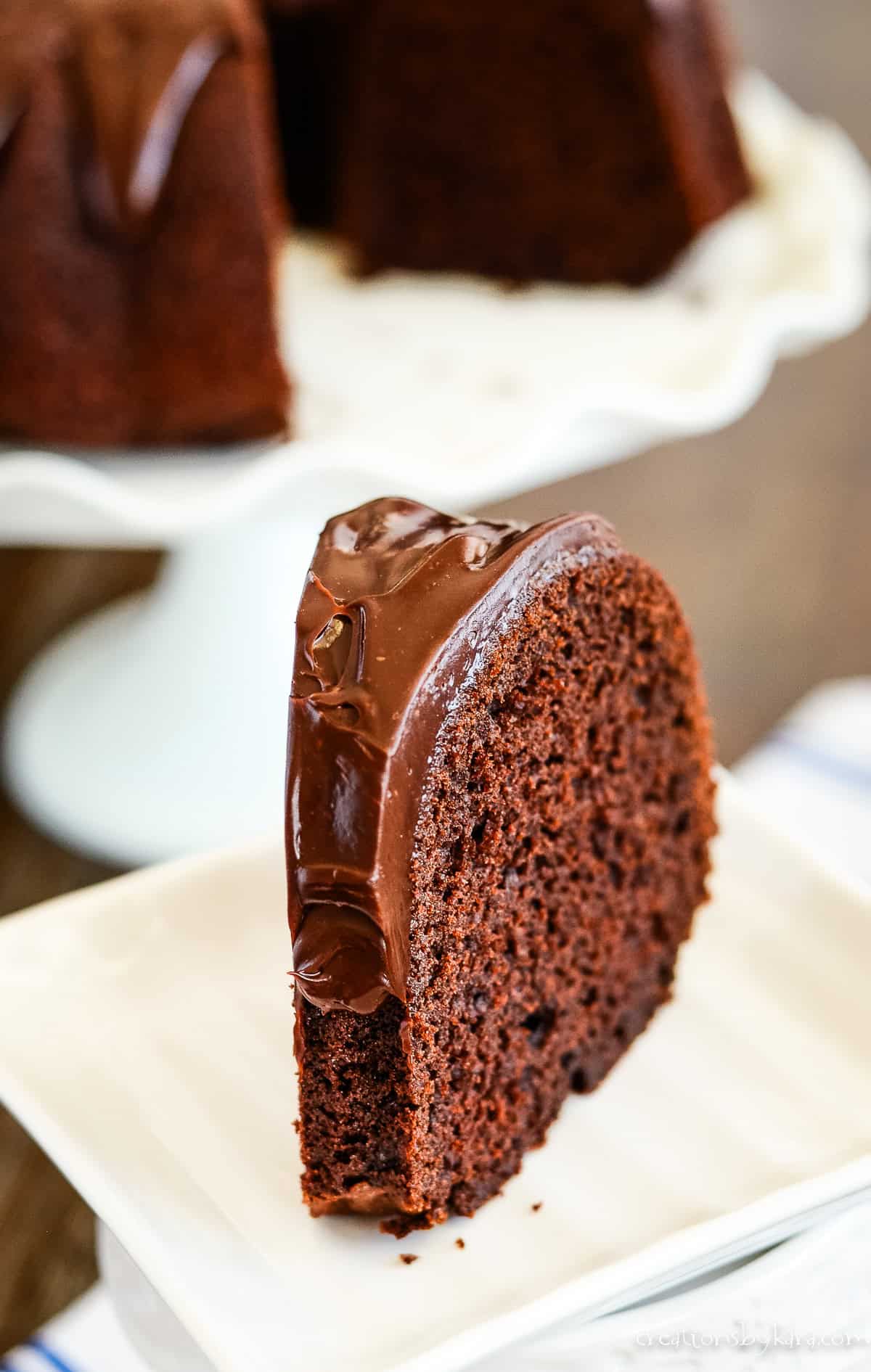 slice of chocolate brownie cake on a white plate