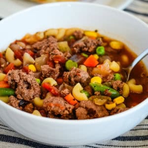 bowl of hamburger macaroni soup