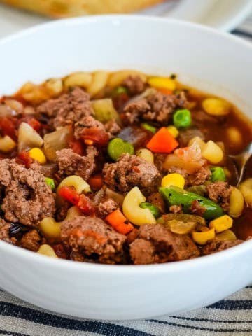 bowl of hamburger macaroni soup