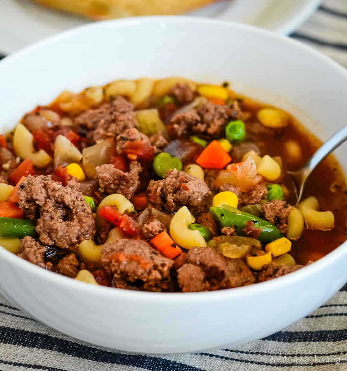 bowl of hamburger macaroni soup