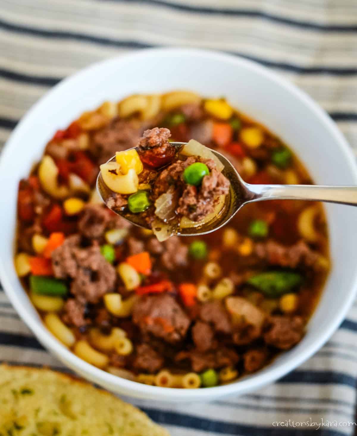 spoonful of ground beef macaroni soup